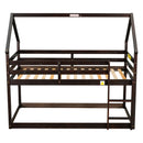 Twin over Twin Loft Bed with Roof Design, Safety Guardrail, Ladder, Espresso