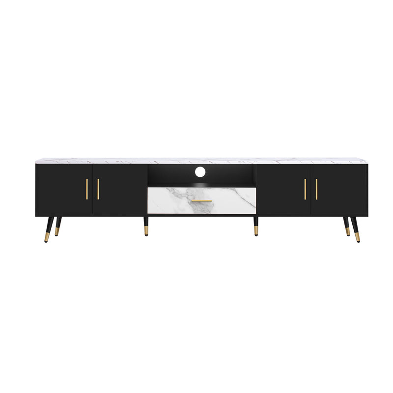Modern TV Stand With 2 Cabinets & Open Compartments, Entertainment Center For Tvs Up To 80''