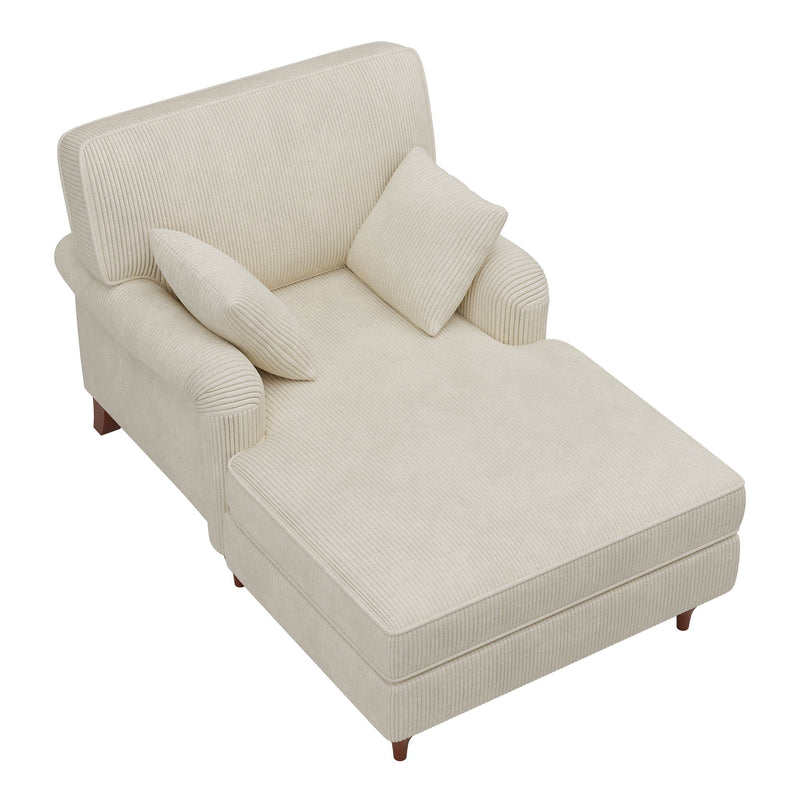 Oversized Chaise Lounge Chair Indoor With 2 Comfy Pillows Rolled Arms Corduroy Fabric Sleeper Sofa Chair For Living Room Bedroom - Beige