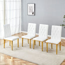 Elegant Vintage Armless Dining Chairs Set With Grid Design And Metal Legs (Set of 4) - White / Gold