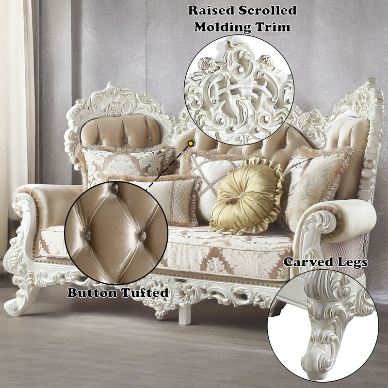 Vanaheim - Loveseat - Fabric & Antique White Finish - Atlantic Fine Furniture Inc