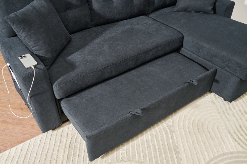 Sectional L Shaped Sofa Couch Bed With USB Port