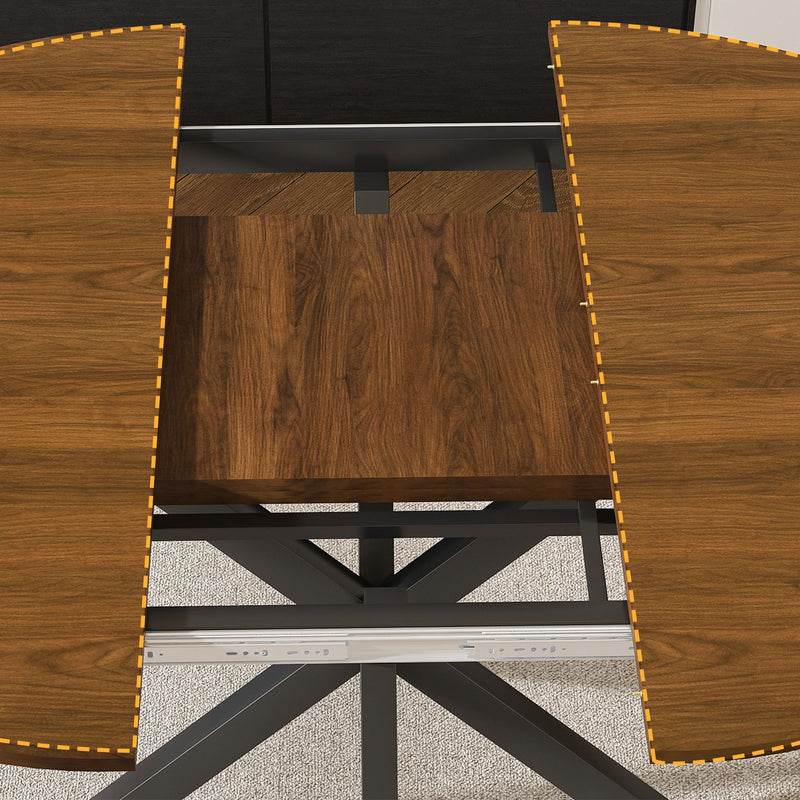 Retractable Dining Table, Round Extendable 6 Person Table - Walnut