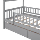 Twin Size Wooden House Bed with Two Drawers, Gray