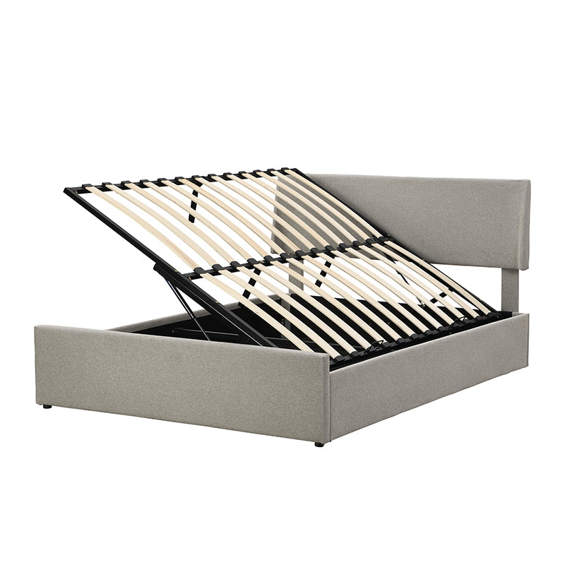 Queen Size Sleigh Bed with Side-Tilt Hydraulic Storage System, Linen Upholstery, Gray - Atlantic Fine Furniture Melbourne FL