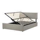 Queen Size Sleigh Bed with Side-Tilt Hydraulic Storage System, Linen Upholstery, Gray