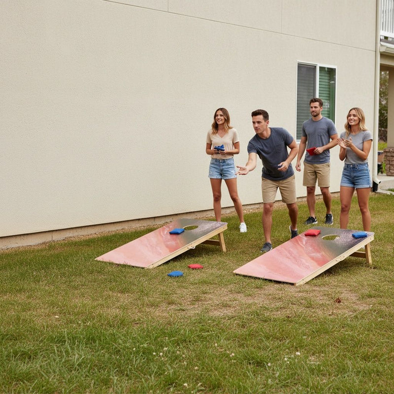 4X2 Ft Large Size Cornhole Board (Set of 2), Outdoor Game Board Set With 8 Bean Bags, Perfect For Lawn, Backyard, Beach, Park - Navy / Red / Brown