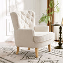 Vintage Style Club Chair, Granular Plush Fabric, Rubber Wood Legs - Almond