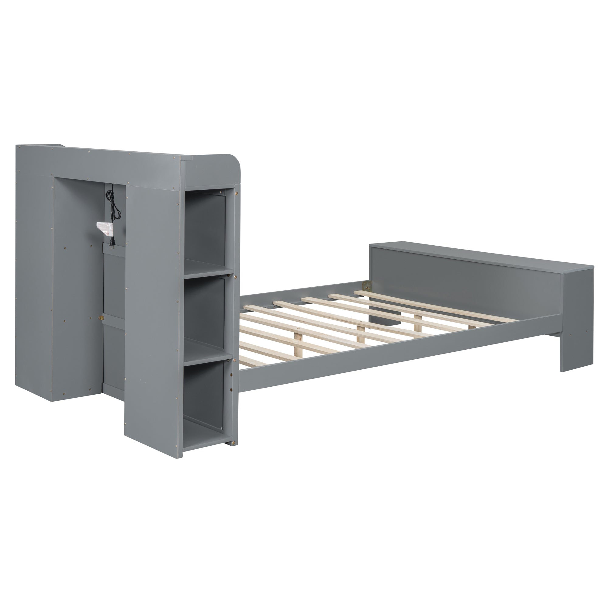 Full Size Platform Bed with built-in shelves, LED Light and USB ports, Gray - Atlantic Fine Furniture Melbourne FL
