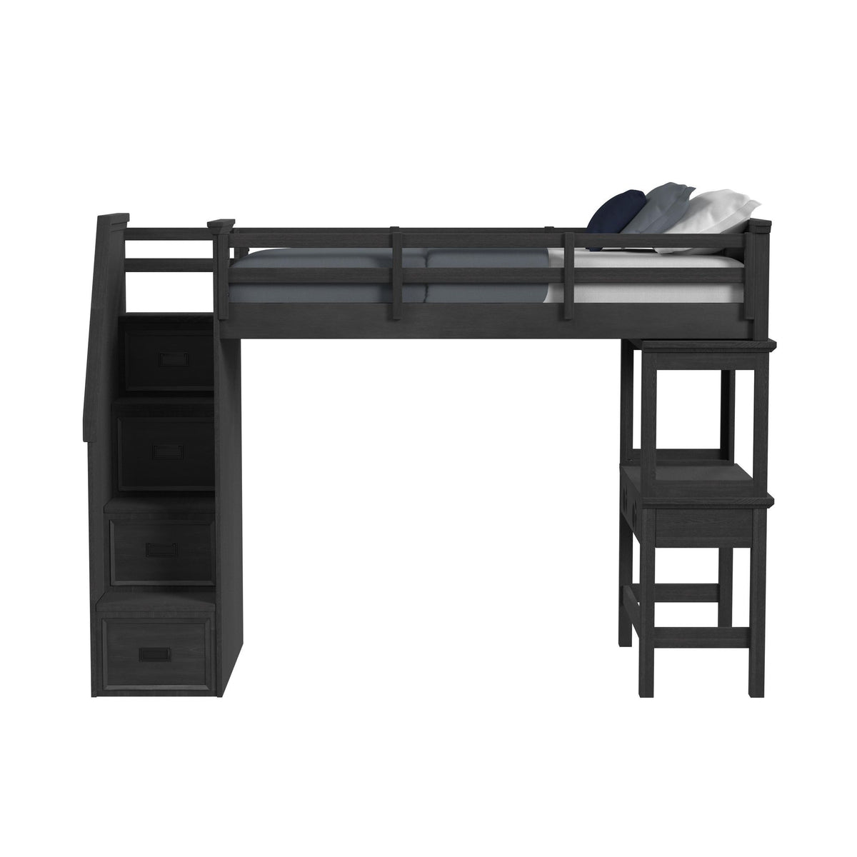 Hampton Kids Loft With Staircase And Desk With Speaker in Black by Elements International, view 3