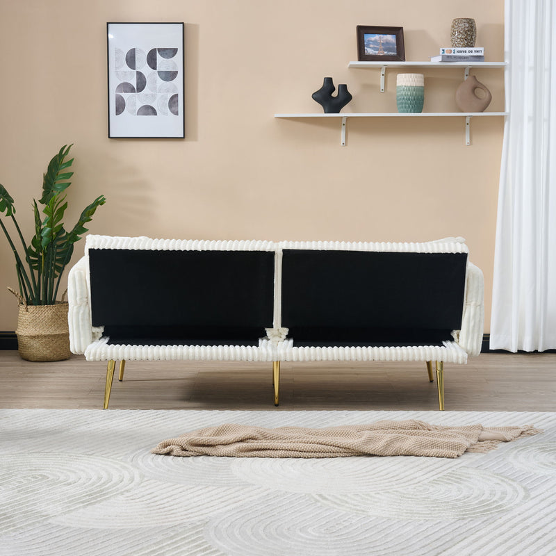 Luxury Corduroy Foldable Double Sofa Bed With Folding Armrests