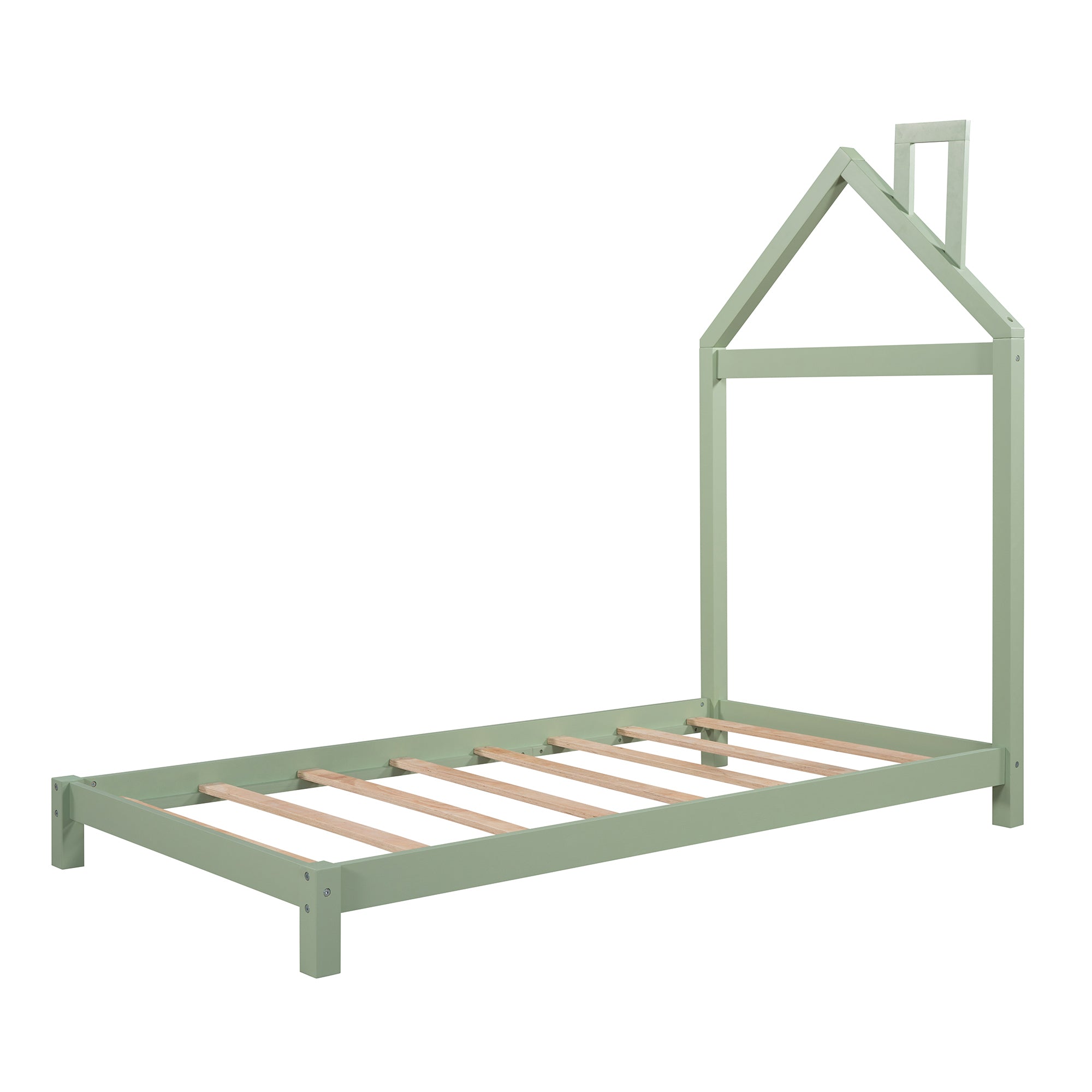 Twin Size Wood Platform Bed with House-shaped Headboard  (Green) - Atlantic Fine Furniture Melbourne FL