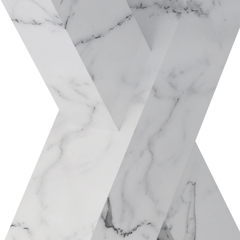 Modern Square Dining Table, Stretchable, with Printed White Marble Table Top+MDF X-Shape Table Leg with Metal Base