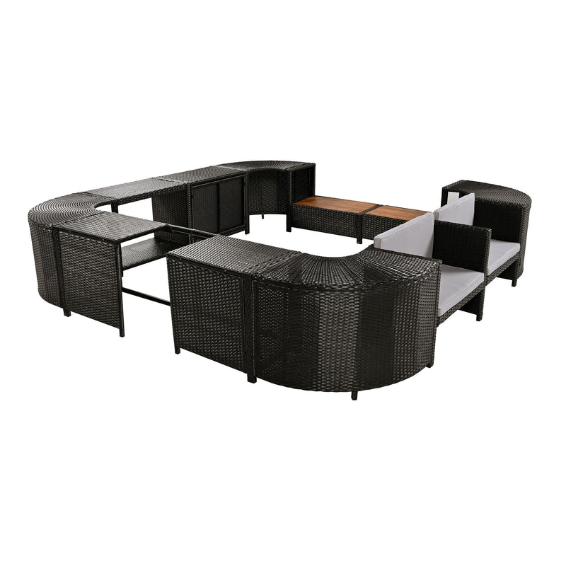 Spa Surround Spa Frame Quadrilateral Outdoor Rattan Sectional Sofa Set With Mini Sofa, Wooden Seats And Storage Spaces