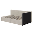 L-Shape Corner Bed, Corduroy Upholstered Daybed With 2 Storage Drawers And Vertical Striped Design