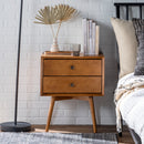 Mid Century Modern Double Drawer Nightstand - Caramel