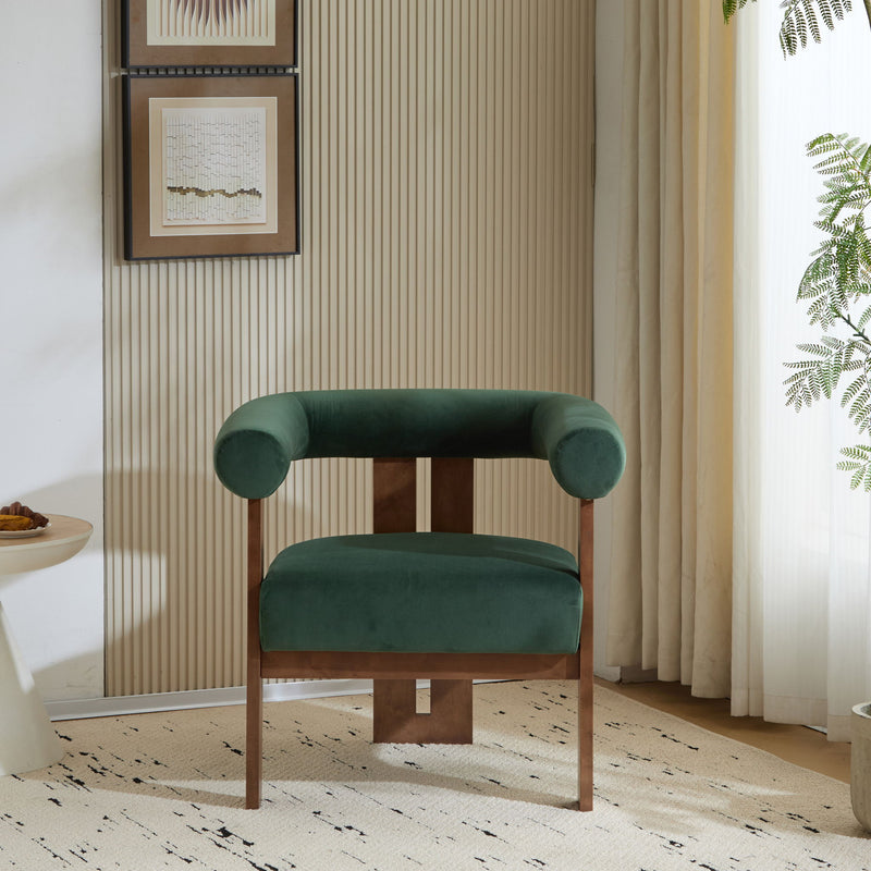 Modern Upholstered Round Arm Accent Chair With Velvet Upholstery