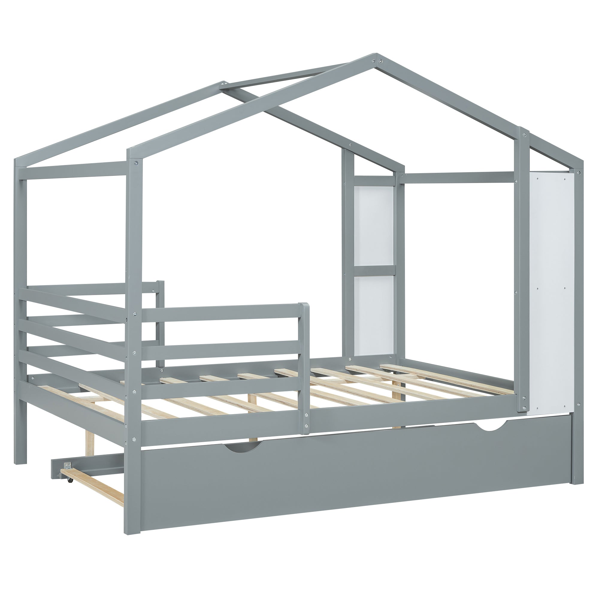 Full Size Wood House Bed with Fence and Writing Board, Gray - Atlantic Fine Furniture Melbourne FL