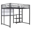 Metal Loft Bed With Desk, 3 Shelves And Ladder
