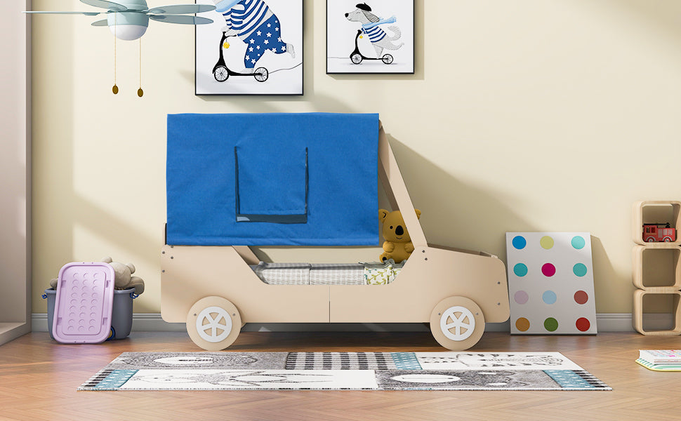 Twin Size Car Shaped Bed with Tents,Natural - Atlantic Fine Furniture Melbourne FL