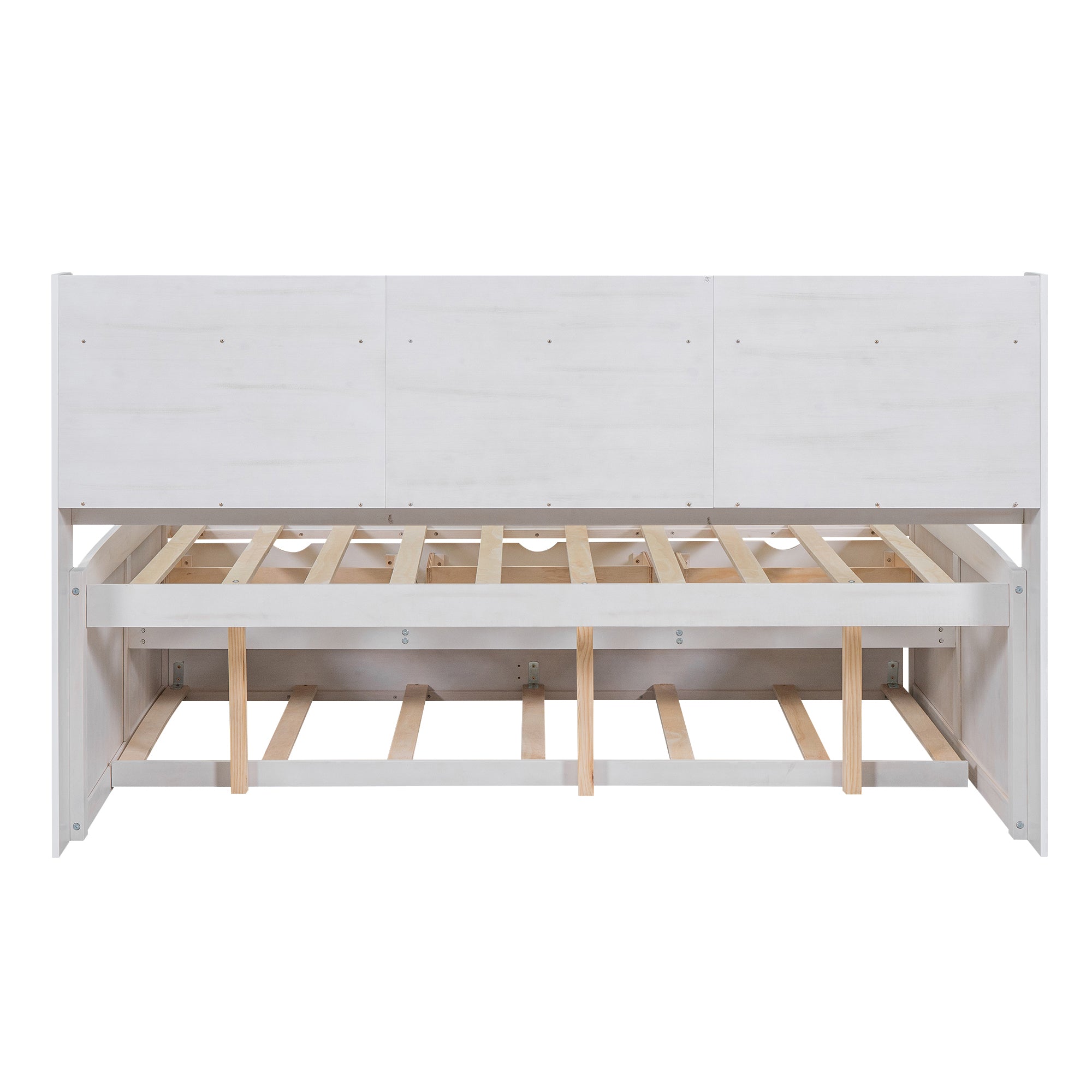Full Size Wooden Captain Bed with Built-in Bookshelves,Three Storage Drawers and Trundle,White Wash - Atlantic Fine Furniture Melbourne FL