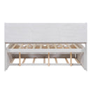 Full Size Wooden Captain Bed with Built-in Bookshelves,Three Storage Drawers and Trundle,White Wash