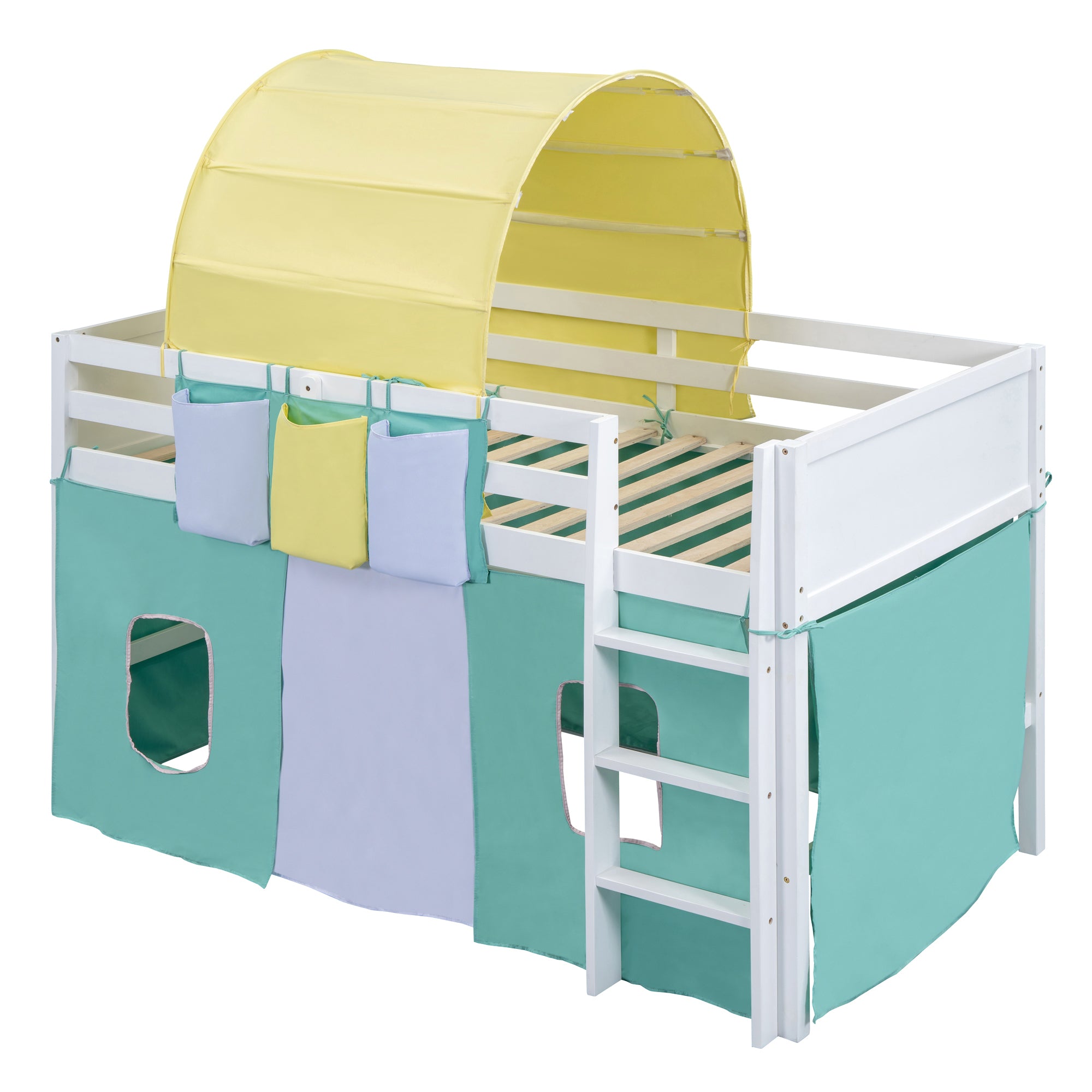 Twin Size Loft Bed with Tent and Tower  and  Three Pockets- Green - Atlantic Fine Furniture Melbourne FL