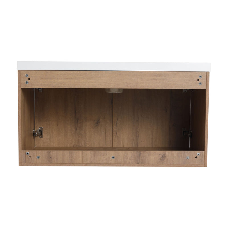 Modern Floating Bathroom Vanity With Resin Sink, Soft Close Doors