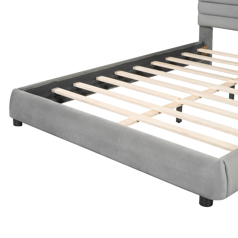 Upholstered Platform Bed Frame And Stylish Curve Shaped Design