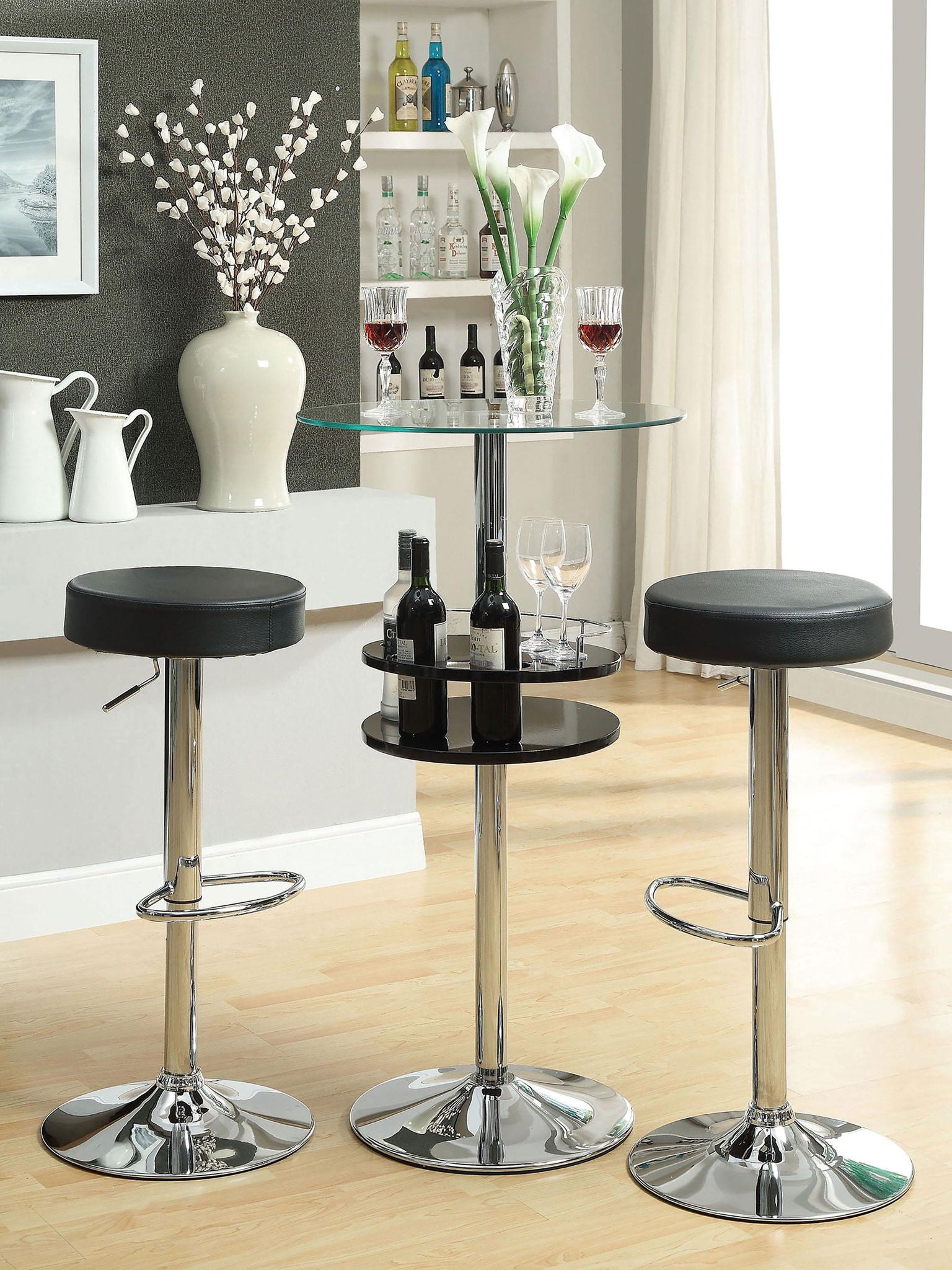 Ramses 29-inch Adjustable Bar Stool Chrome and Black - Atlantic Fine Furniture Melbourne FL