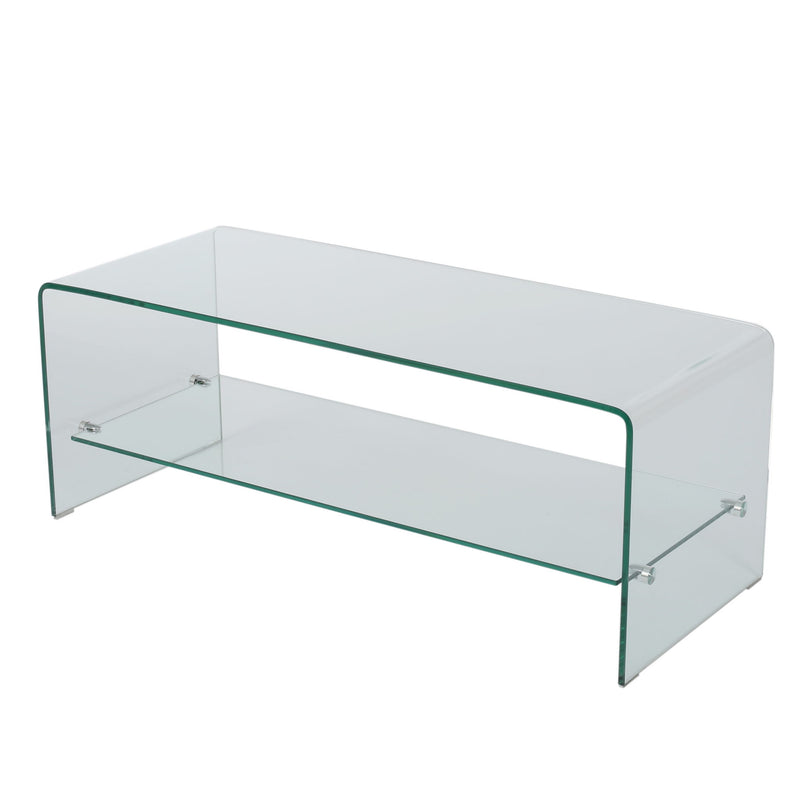 Modern Tempered Glass TV Stand With Shelf And Open Back Design - Clear