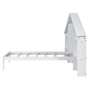 Wood Twin Size Platform Bed with House-shaped Storage Headboard and Built-in LED, White