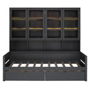 Daybed With Glass Door Storage Cabinets, Built In LED Lighting And Shelves