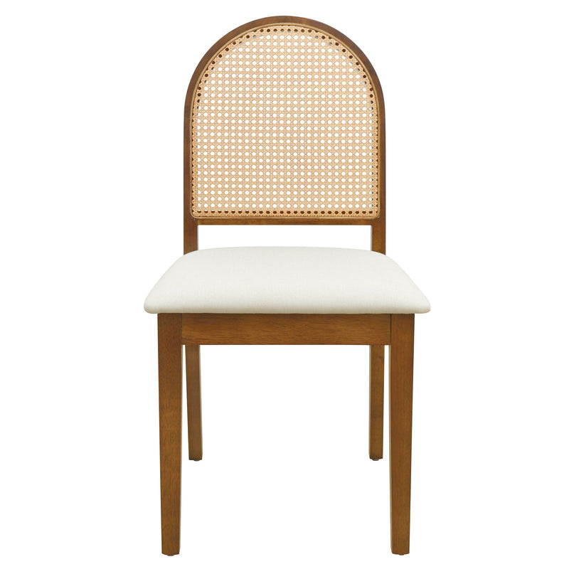 Modern Double Pedestal 6 Piece Dining Table Set, 4 Upholstered Rattan Back Dining Chairs And Bench