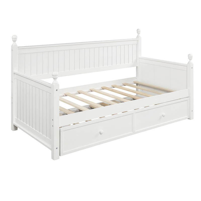 Twin Size Wood Daybed with Twin Size Trundle (White)