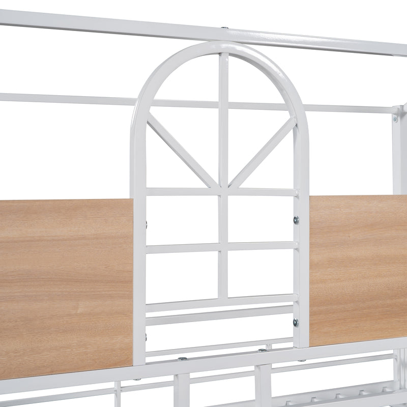 Twin Over Twin Metal Bunk Bed ,Metal Housebed With Slide,Three Colors Available.(White with White  Slide)(OLD SKU :LP000095AAK)