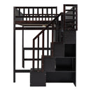 Full size Loft Bed with Bookshelf,Drawers,Desk,and Wardrobe-Espresso