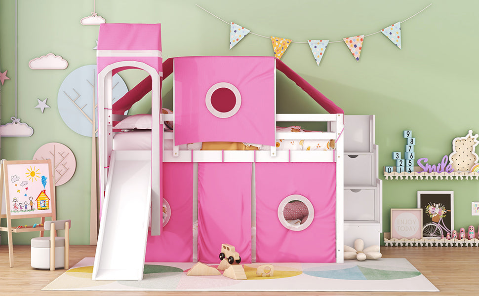 Full Size Loft Bed with Tent and Tower - Pink - Atlantic Fine Furniture Melbourne FL
