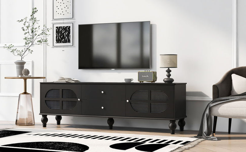Modern TV Stand For TVs Up To 75" With Fluted Glass Doors
