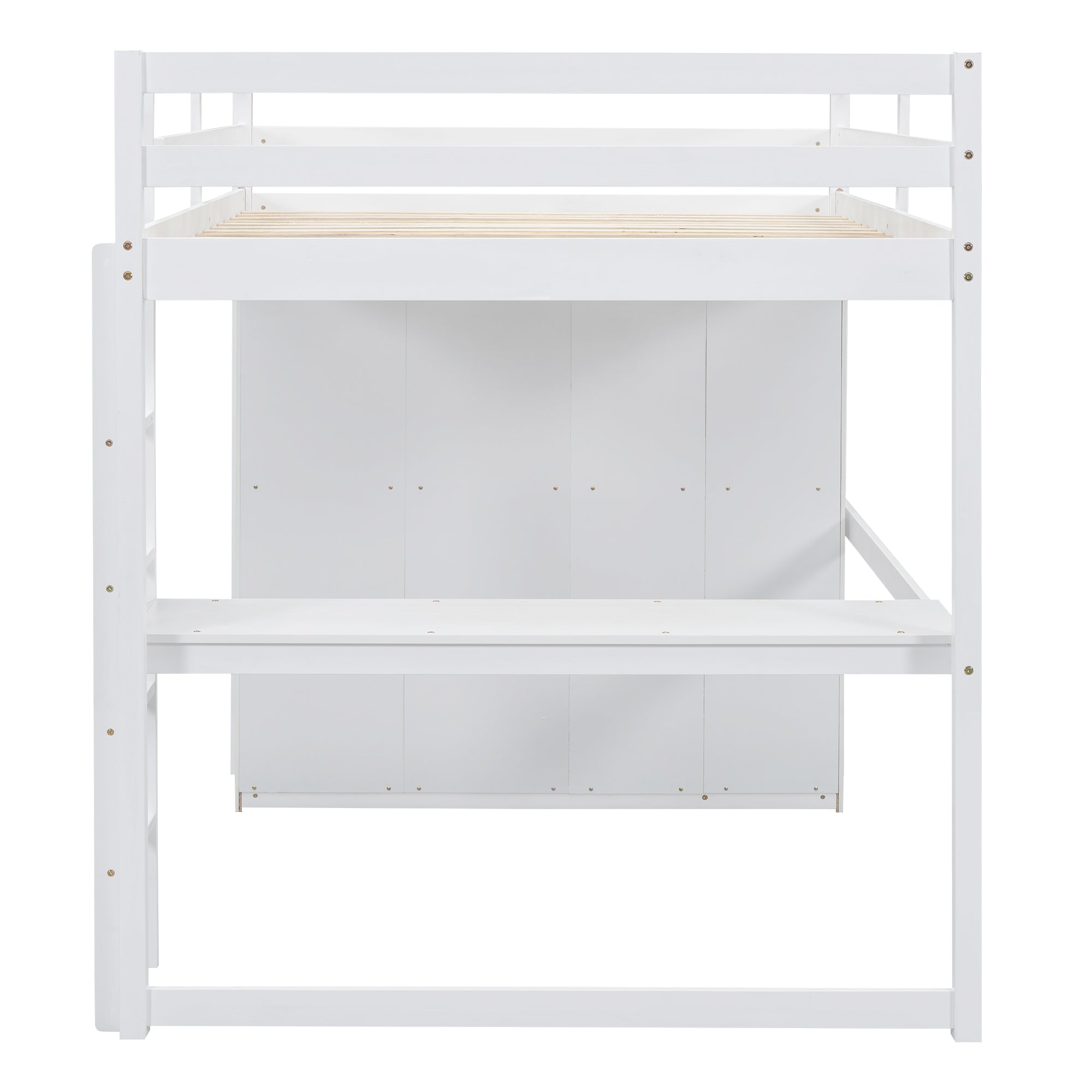 Wood Full Size Loft Bed with Built-in Wardrobe, Desk, Storage Shelves and Drawers, White - Atlantic Fine Furniture Melbourne FL