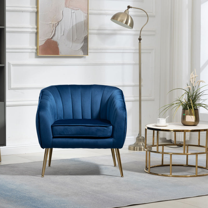 Velvet Accent Chair With Ottoman, Modern Tufted Barrel Chair Ottoman Set For Living Room Bedroom