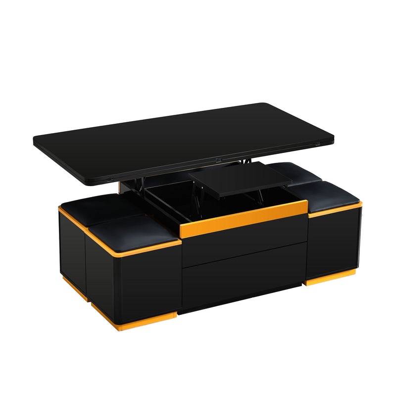 Multi Functional Adjustable Coffee Table With 4 Storage Stools