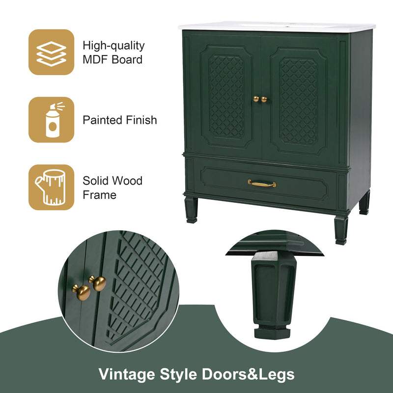 Vintage Style Bathroom Vanity With Sink, Multi Functional Storage, Soft-Closing Door