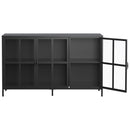 Modern Heavy Duty Metal Sideboard Buffet Cabinet With Storage, Adjustable Feet, Glass Doors, Steel - Black