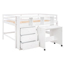 Full Size Low Loft Bed with Rolling Portable Desk, Drawers and Shelves, White(Old SKU: GX000711AAK)