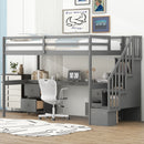 Loft Bed Frame With Built In Desk And Double Storage Drawers