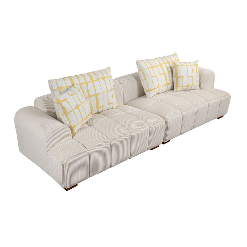 Modern Couch Corduroy Comfy Sofa With Rubber Wood Legs, 4 Pillows For Living Room