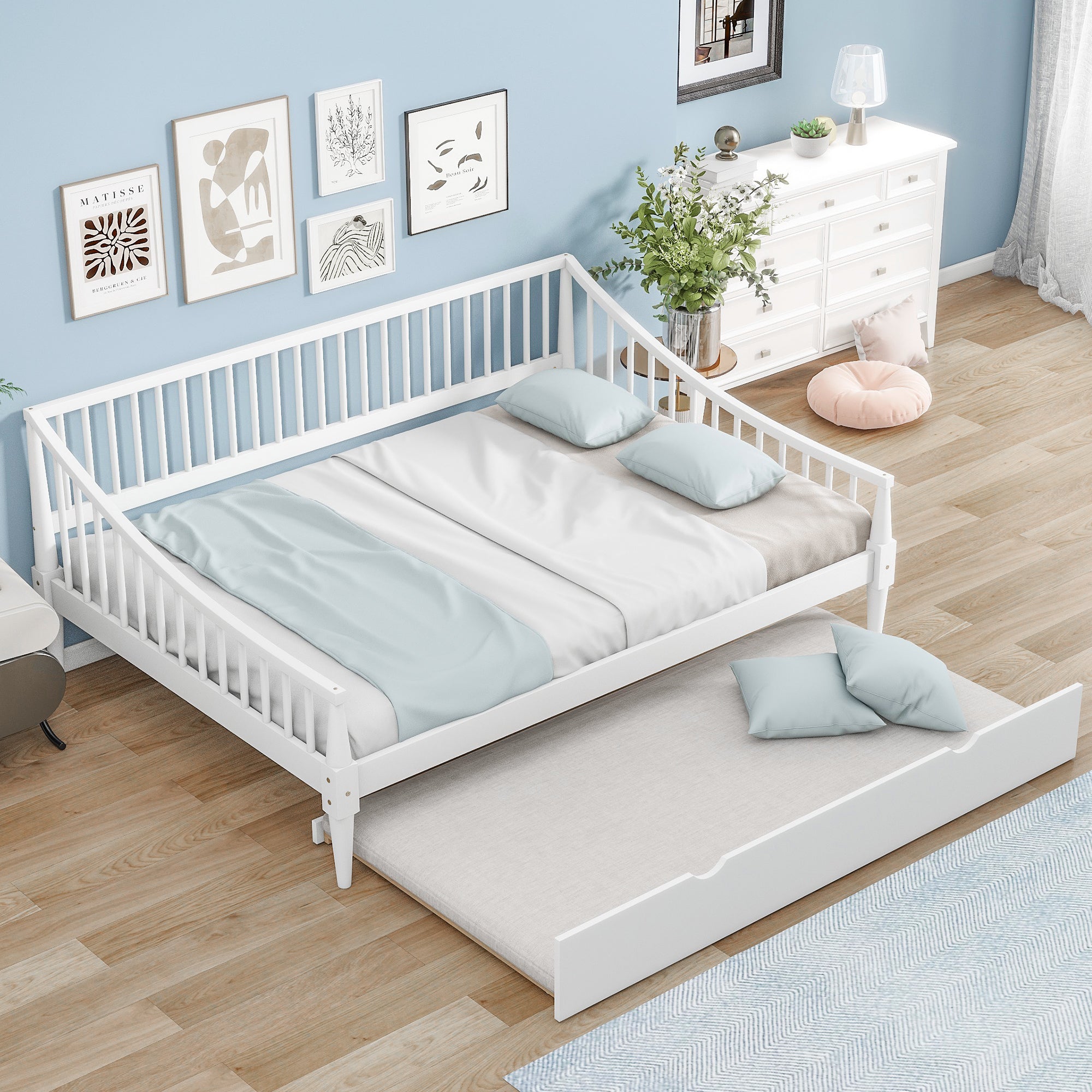 Full Size Daybed with Trundle and Support Legs, White - Atlantic Fine Furniture Melbourne FL