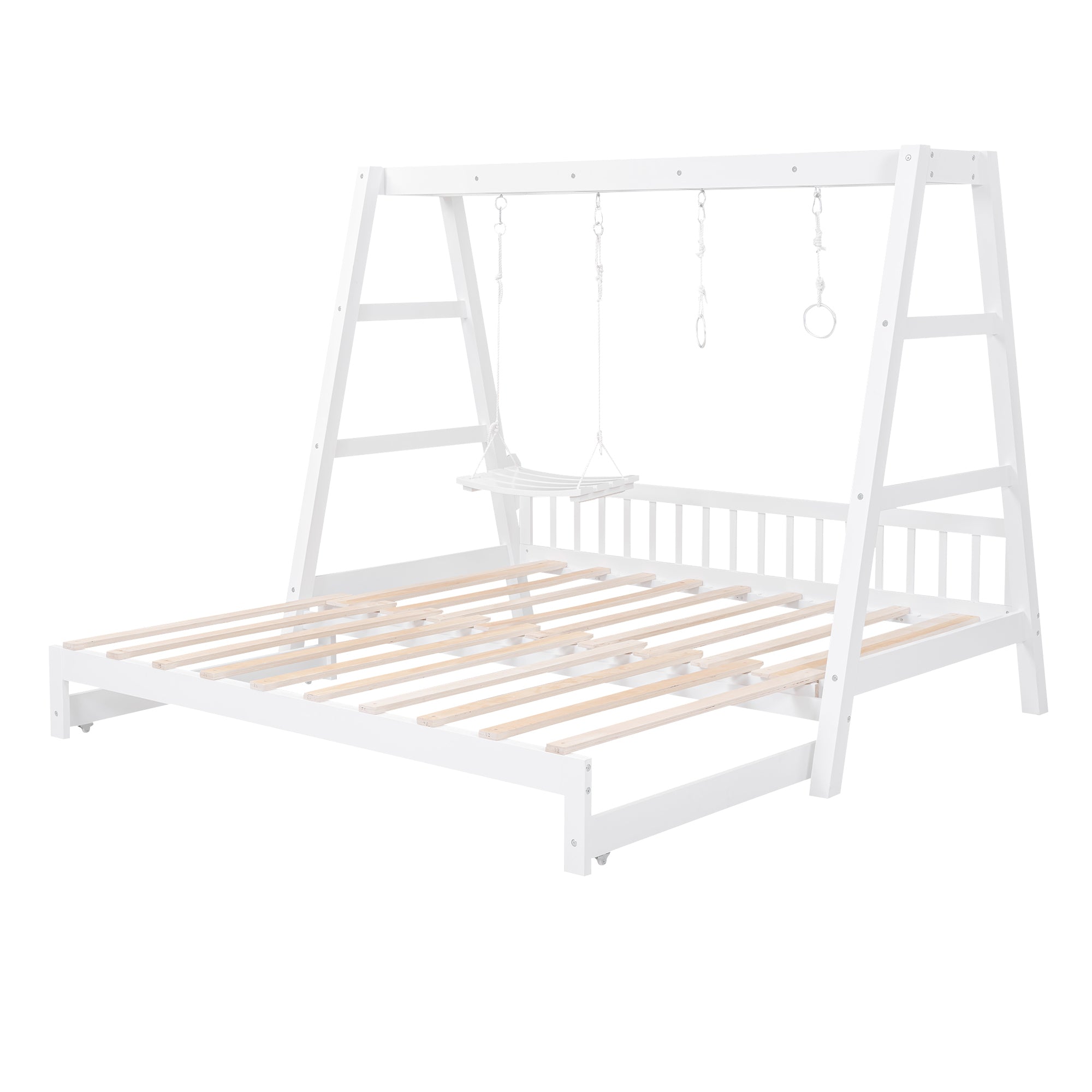 Extendable Twin Daybed with Swing and Ring Handles, White(Twin bed can be pulled out to be King) - Atlantic Fine Furniture Melbourne FL