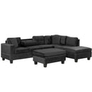 Modern Sectional Sofa With Storage Ottoman, L - Shape Couch With 2 Pillows And Cup Holders